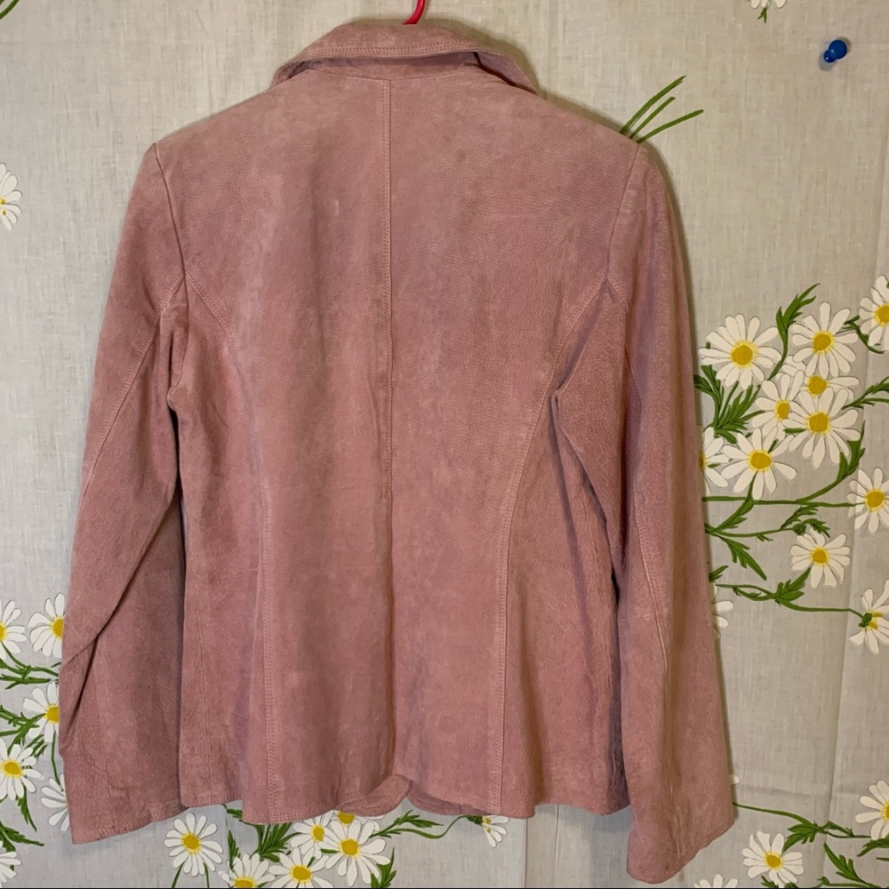 Vintage 90s RELATIVITY dusty light pink leather fitted blazer style jacket - Picture 7 of 7
